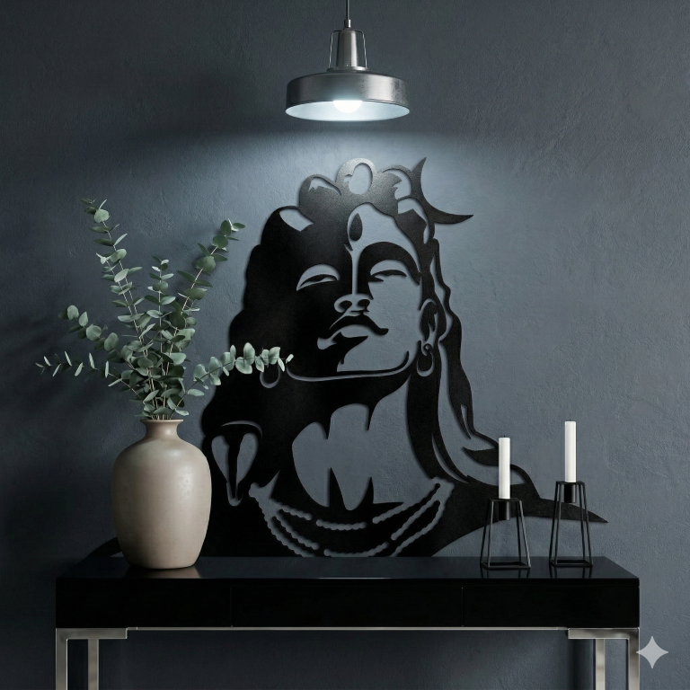 tiny shiny Lord Shiva Wooden Wall Decor Panel | Mahadev MDF Wall Hanging for Living Room, Bedroom & Office