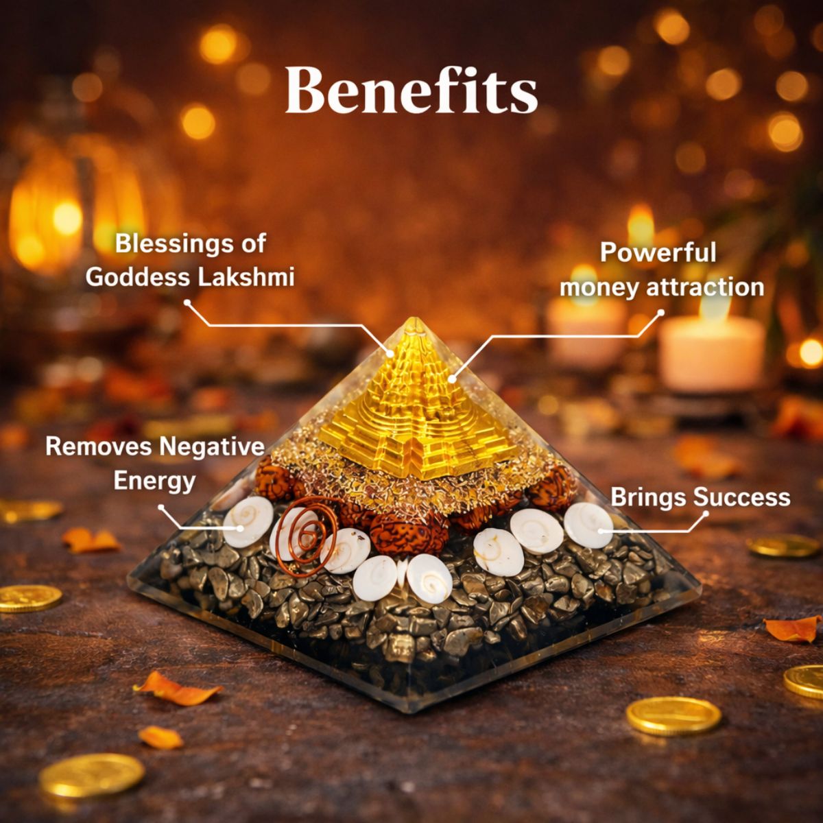 Shree Yantra Pyramid with Pyrite