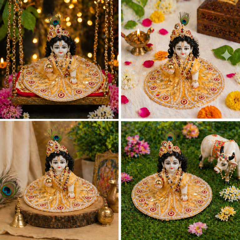 Tiny Shiny Laddu Gopal Poshak Thakur Ji Dress Heavy Designer Dress for Kanha Ji Fancy Dress for Bal Krishna Janmaasthmi Special for Ladoo Gopal Ji (Size- 0 to 6)