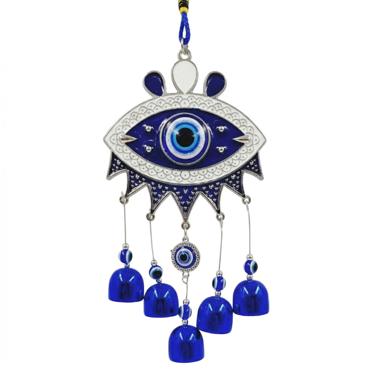 Evil Eye Hanging Nazar Battu for Home House Entrance Protection Door Decoration, Car Mirror Hanging, Housewarming Gift (Wind Chime Evil Eye)