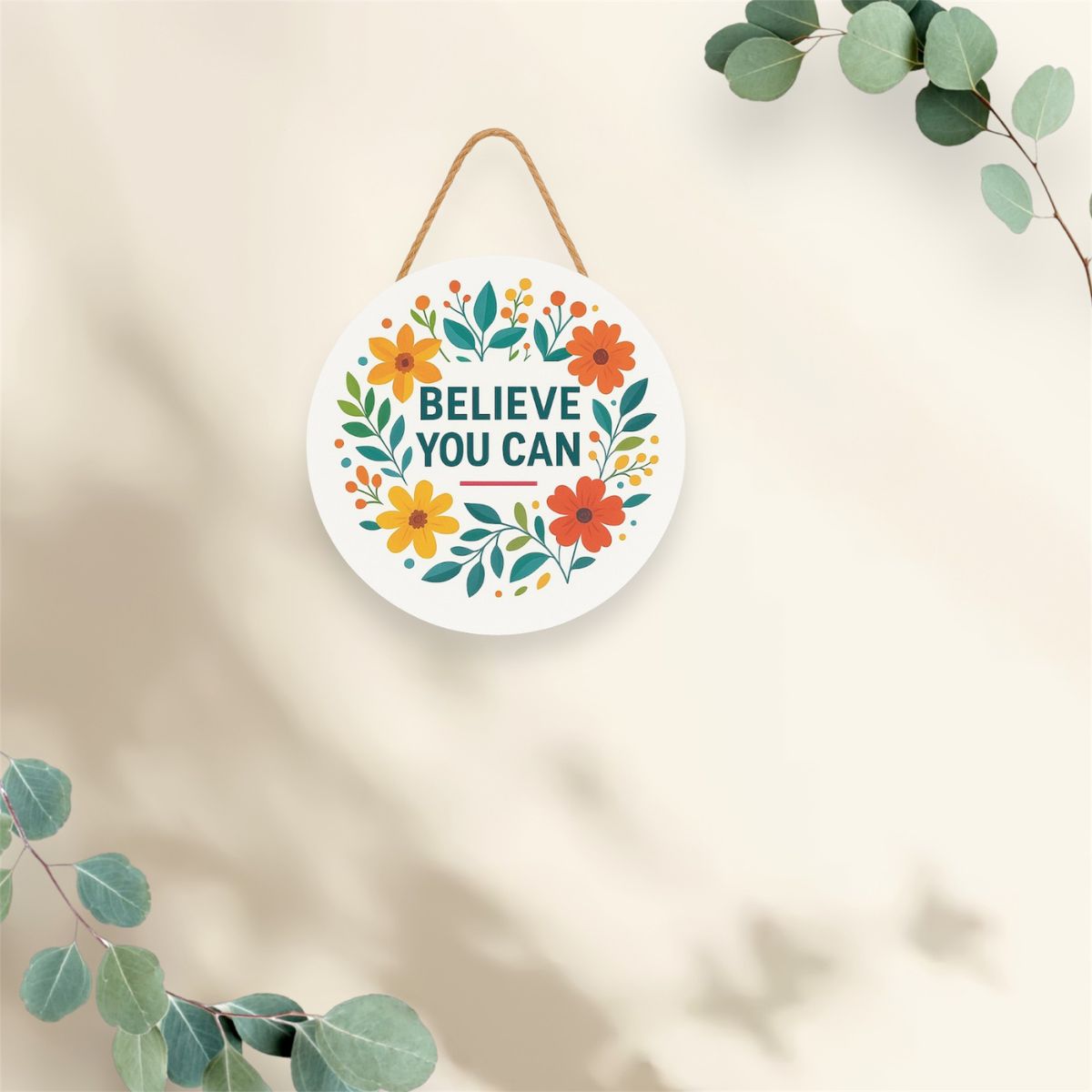 Believe You Can Floral Hanging Wall Plaque for Home Décor