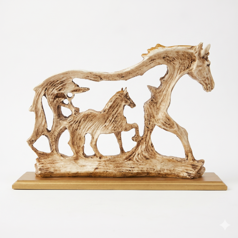 Galloping Horse & Foal Antique Figurine | Majestic Steed Home Decor