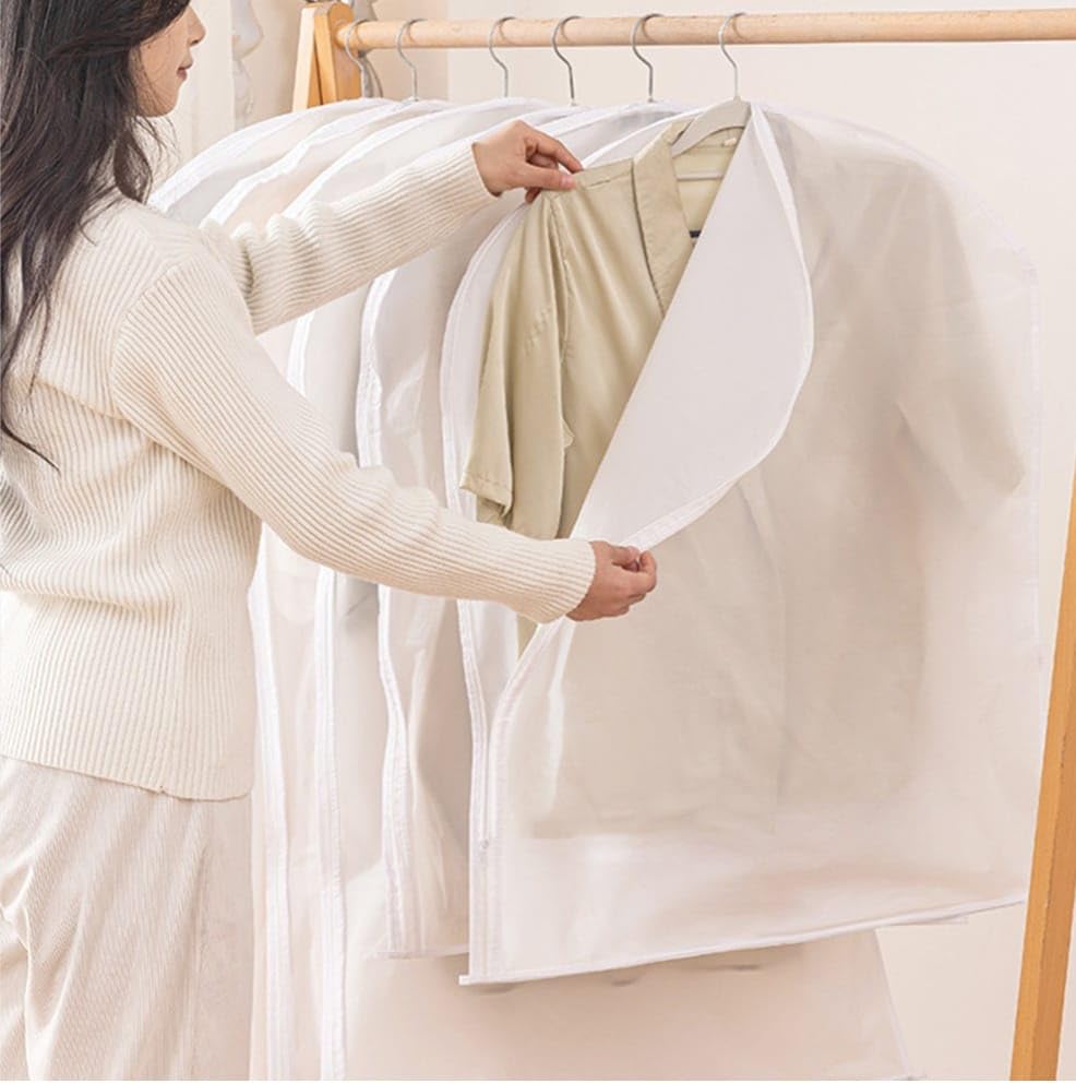 Tiny Shiny Clothes Cover Protector with Zip —  Transparent PEVA Garment Bag for Hanging Clothes |  Dustproof | Breathable | Pack of 2, 3 and 4