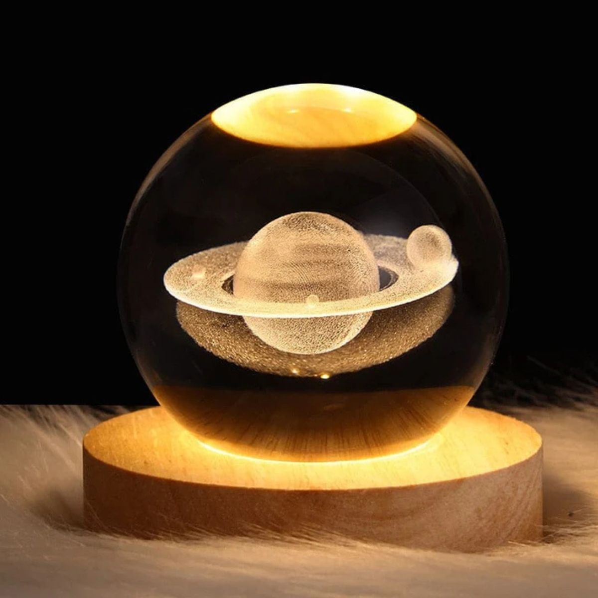 Tiny Shiny 3D Crystal Saturn Ball Night Light —  LED Desk Lamp with Multicolor Glow