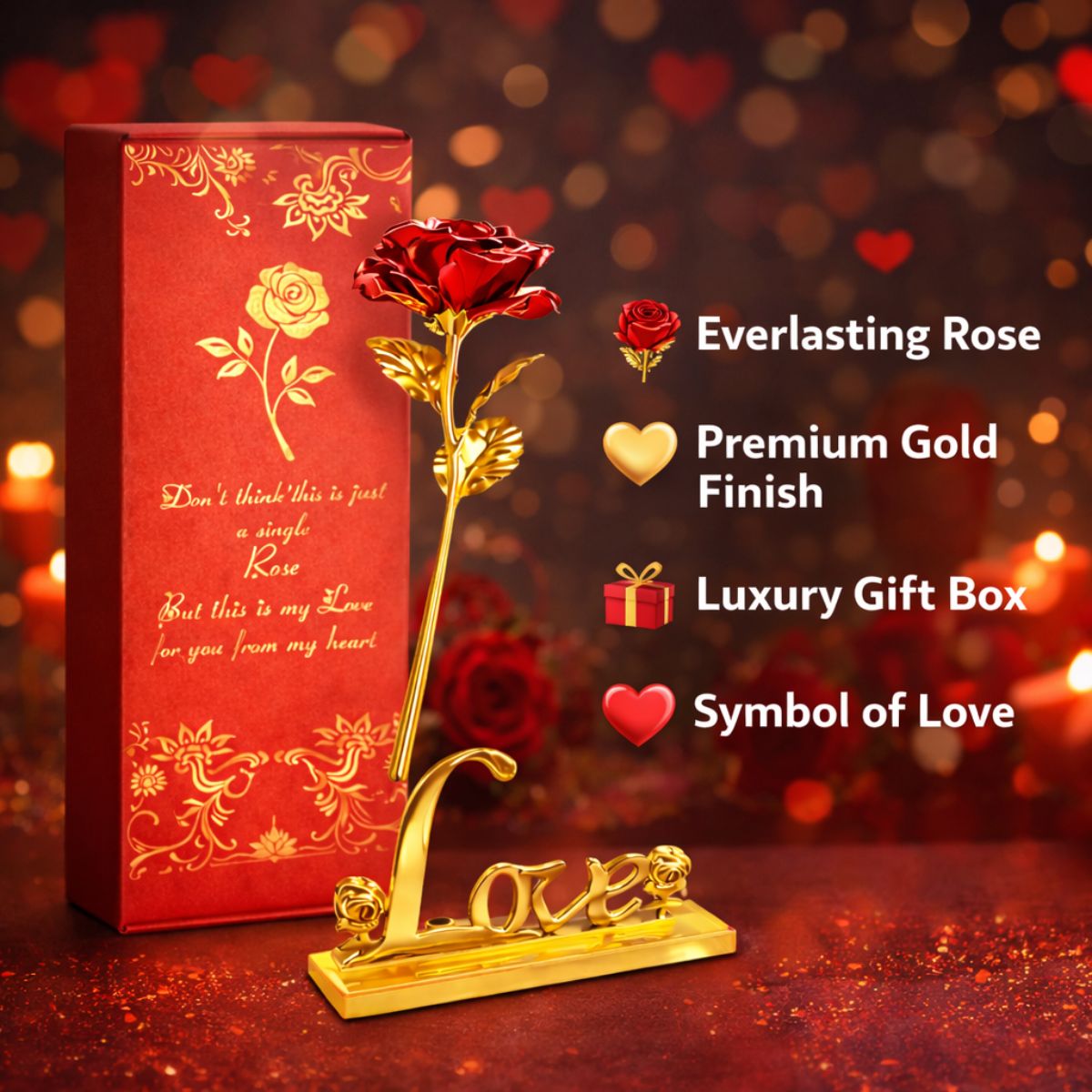 Gold Foil Rose & Love Showpiece Gift Set