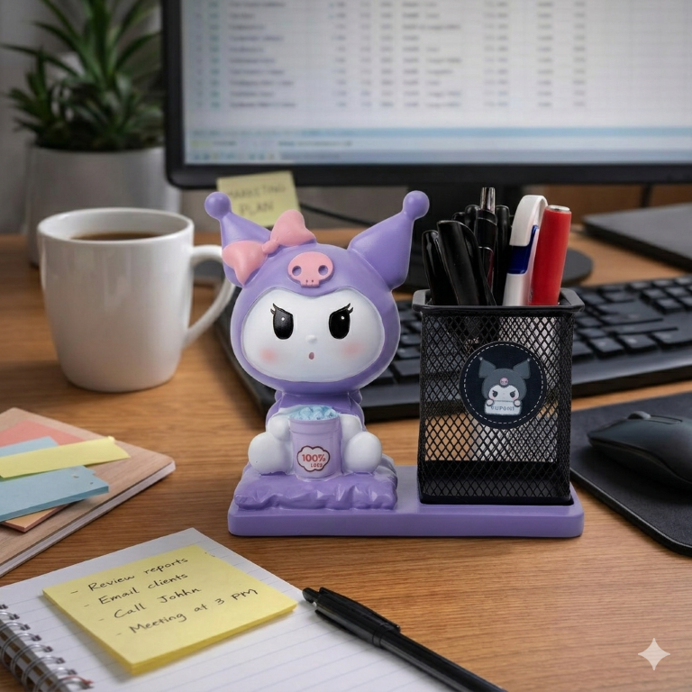 Kuromi Aesthetic Purple Figurine Pen Holder | Sanrio Themed Desk Organizer
