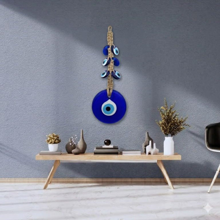 Handmade Evil Eye Wall Hanging Nazar Protection Charm – Blue Glass Home Décor
