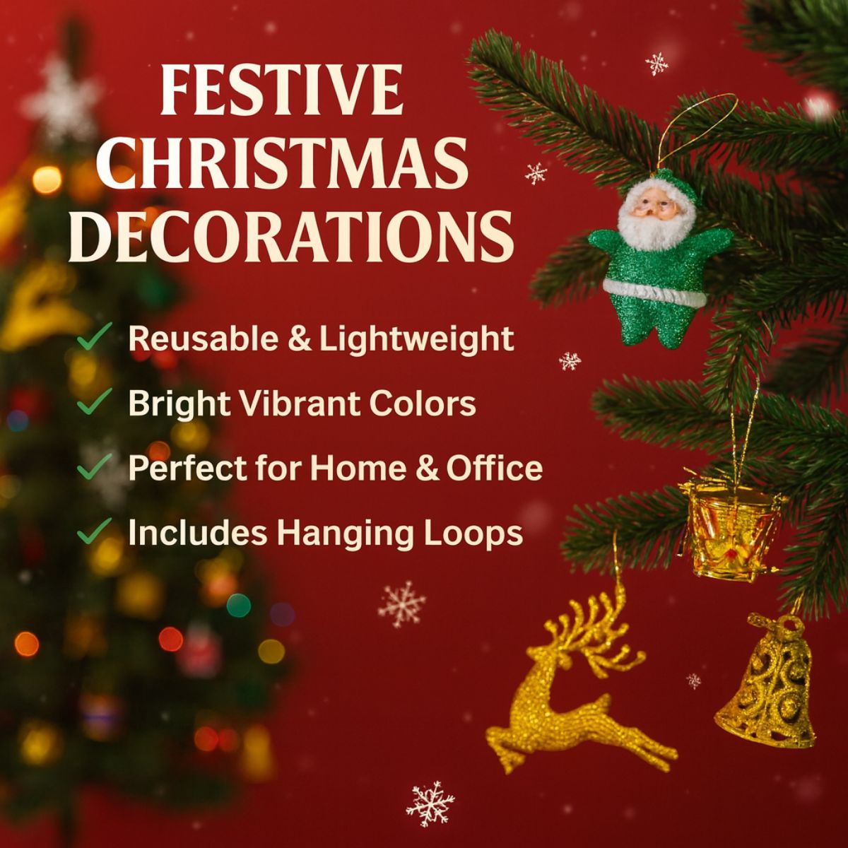 Christmas Tree Decoration Combo Hanging Ornaments Pack of 55