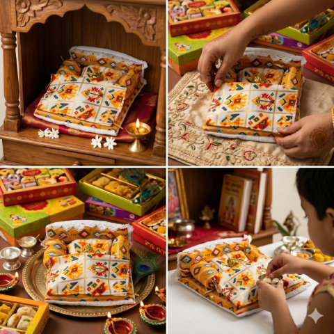 GopalLaddu Gopal ji Pure Cotton Bister Set Soft Fabric and Comfortable , Gadda , Size 0 to 6 (12X14), (Random Colour & Design)