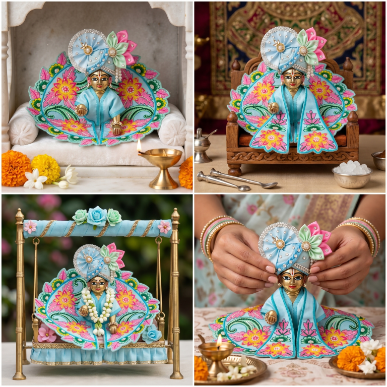 Tiny Shiny Laddu Gopal Poshak Thakur Ji Dress Heavy Designer Dress for Kanha Ji Fancy Dress for Bal Krishna Janmaasthmi Special for Ladoo Gopal Ji (Size- 0 to 5)