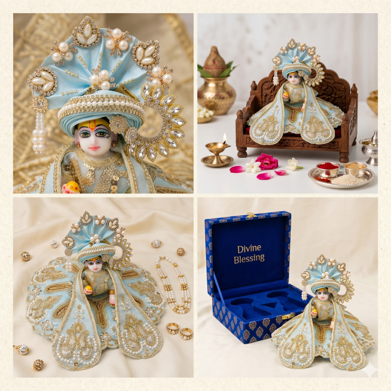 Tiny Shiny Laddu Gopal Poshak Thakur Ji Dress Heavy Designer Dress for Kanha Ji Fancy Dress for Bal Krishna Janmaasthmi Special for Ladoo Gopal Ji (Size-0 to 5)
