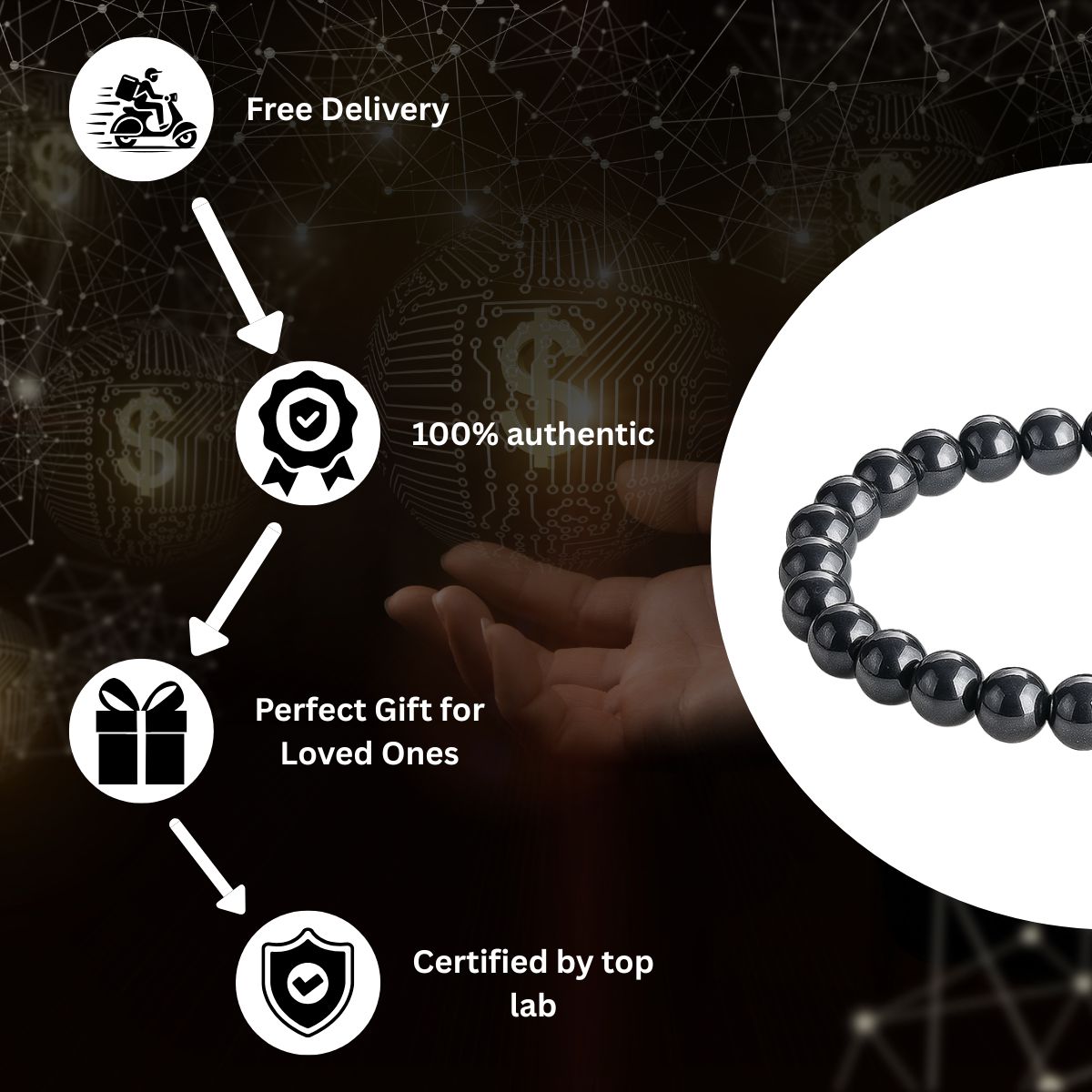 Natural Hematite Bracelet – Genuine Stone Beaded Energy Bracelet for Men and Women, Grounding & Protection Crystal Jewelry Gift - image 6