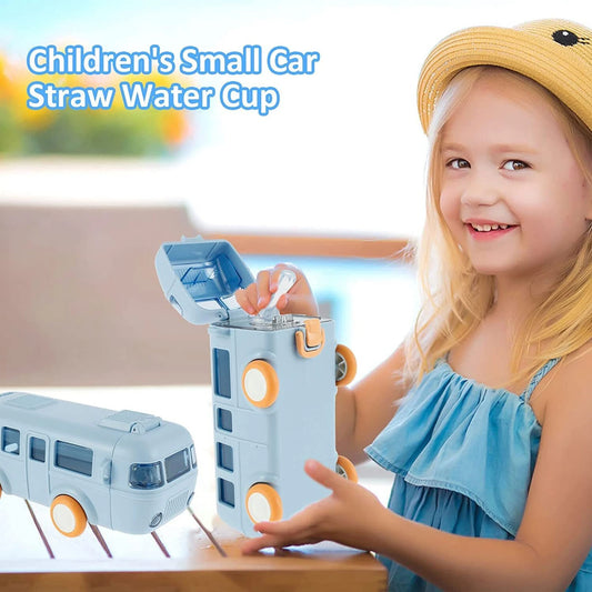 Bus Water Bottle For Kids With Strap, Sipper, & Straw | Leakproof, Bpa Free With Lock, 500 Ml | Tritan Water Bottle For School Kids| (BLUE-COLOR)
