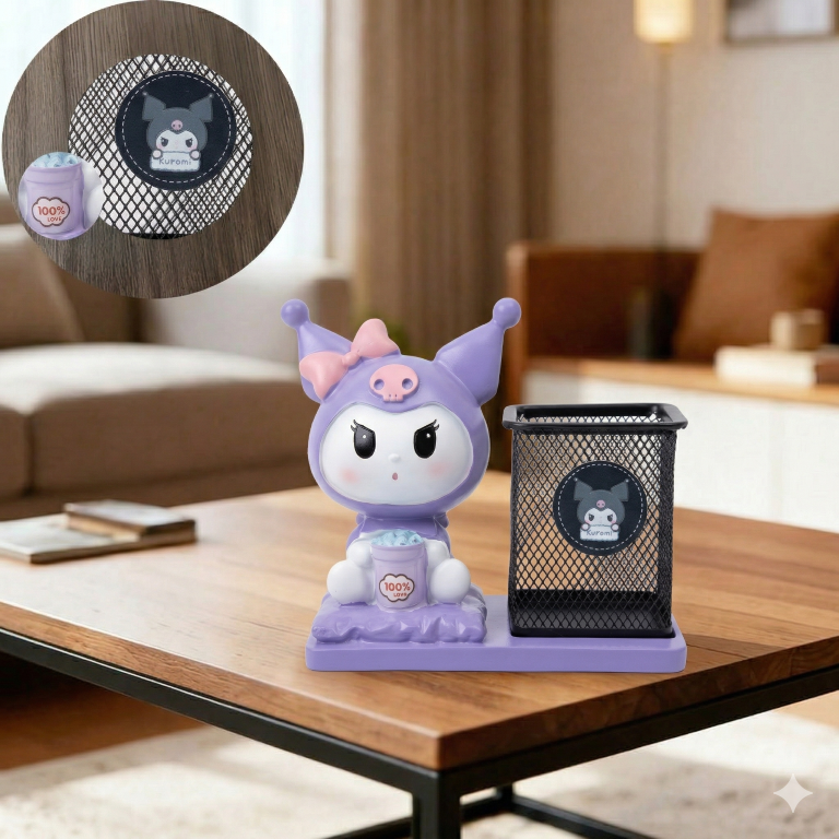 Kuromi Aesthetic Purple Figurine Pen Holder | Sanrio Themed Desk Organizer