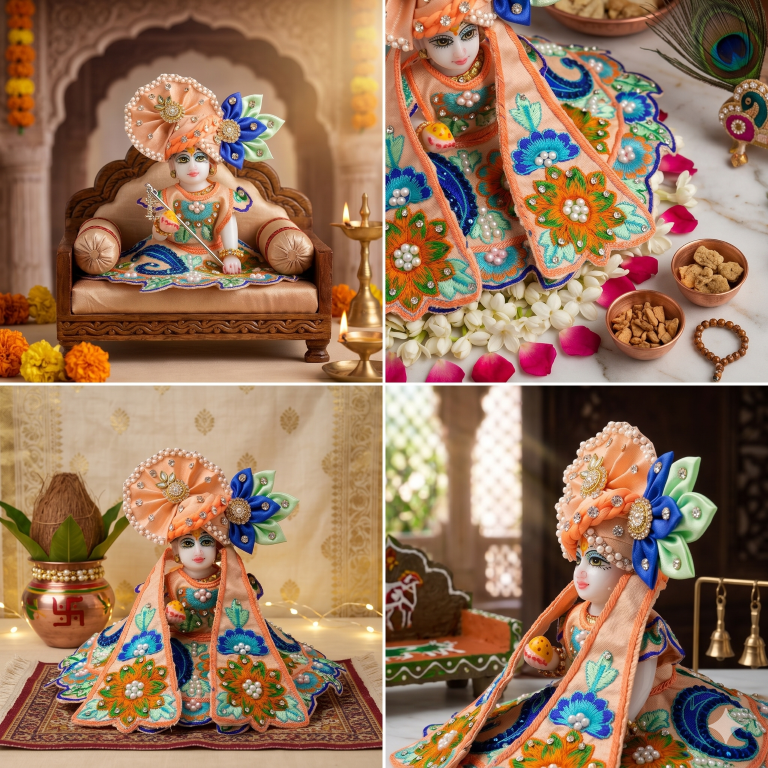 Tiny Shiny Laddu Gopal Poshak Thakur Ji Dress Heavy Designer Dress for Kanha Ji Fancy Dress for Bal Krishna Janmaasthmi Special for Ladoo Gopal Ji (Size- 0 to 5)