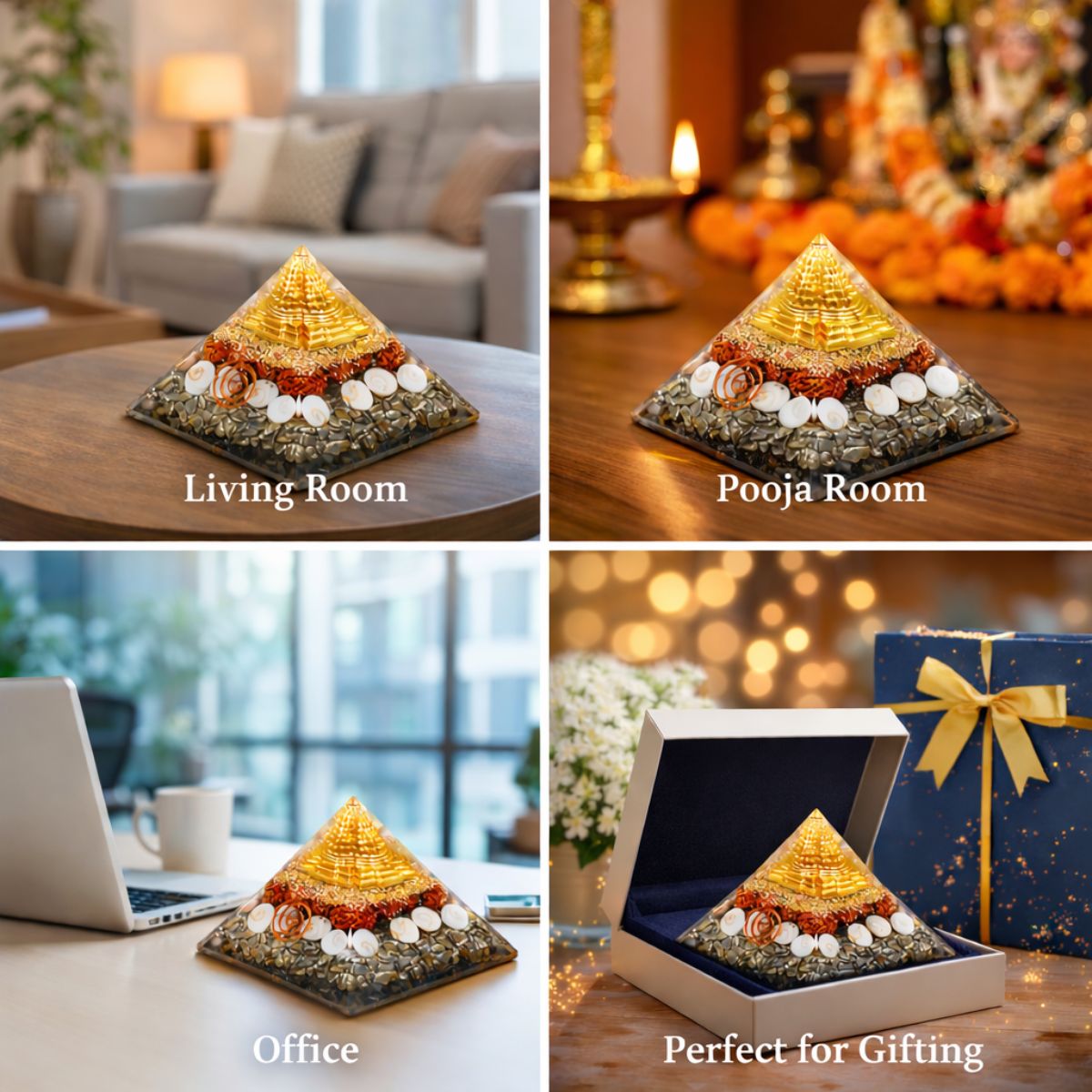 Shree Yantra Pyramid with Pyrite