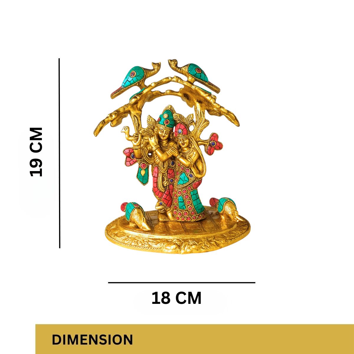 Metal Statue of Radha Krishna Under Tree with Peacock