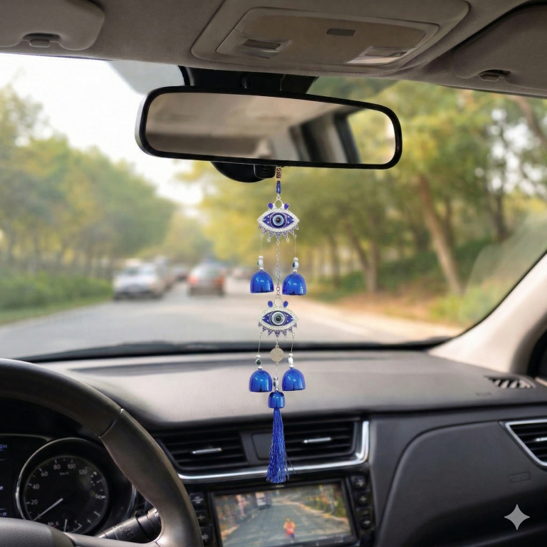 Evil Eye Hanging Nazar Battu for Home House Entrance Protection Door Decoration, Car Mirror Hanging, Housewarming Gift (Wind Chime Evil Eye)