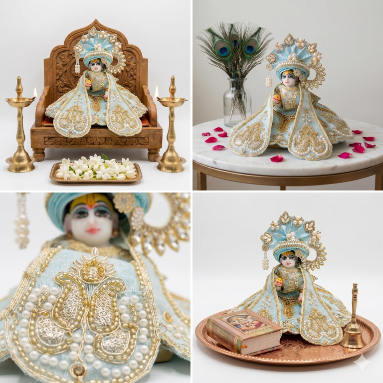Tiny Shiny Laddu Gopal Poshak Thakur Ji Dress Heavy Designer Dress for Kanha Ji Fancy Dress for Bal Krishna Janmaasthmi Special for Ladoo Gopal Ji (Size-0 to 5)