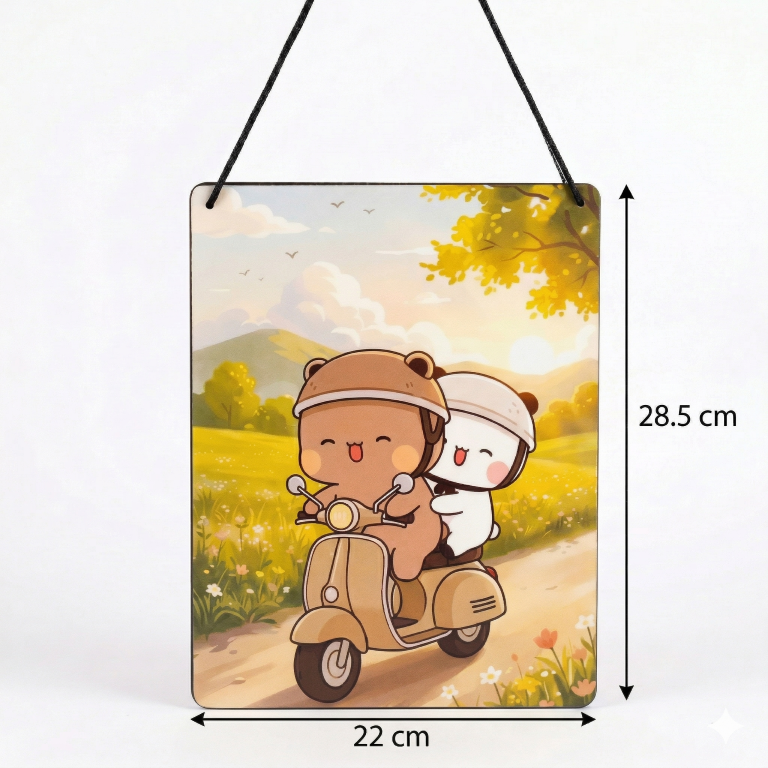 Cute Bear Couple Scooter Ride Wall Hanging | Aesthetic Room Decor