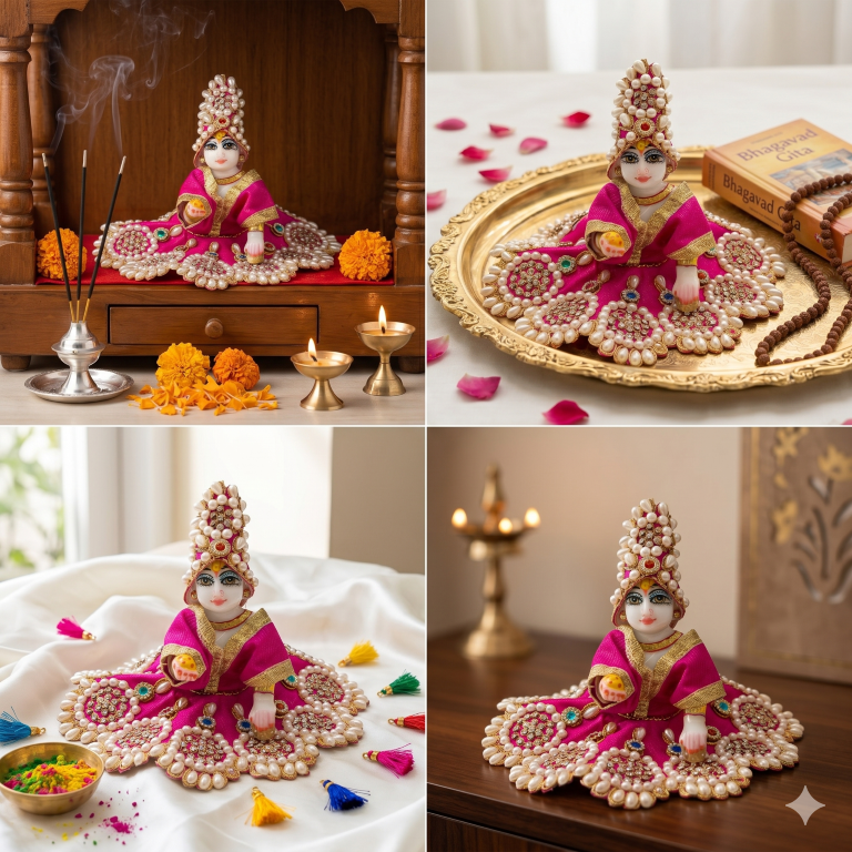 Tiny Shiny Laddu Gopal Poshak Thakur Ji Dress Heavy Designer Dress for Kanha Ji Fancy Dress for Bal Krishna Janmaasthmi Special for Ladoo Gopal Ji (Size- 3 to 5)