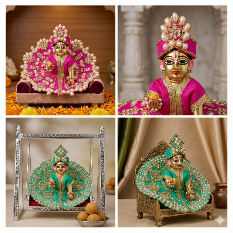 Tiny Shiny Laddu Gopal Poshak Thakur Ji Dress Heavy Designer Dress for Kanha Ji Fancy Dress for Bal Krishna Janmaasthmi Special for Ladoo Gopal Ji (Size-1 And 2)