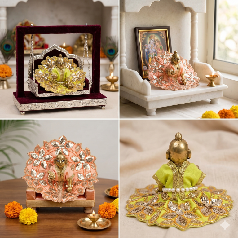 Tiny Shiny Laddu Gopal Poshak Thakur Ji Dress Heavy Designer Dress for Kanha Ji Fancy Dress for Bal Krishna Janmaasthmi Special for Ladoo Gopal Ji (Size-0 to 3")