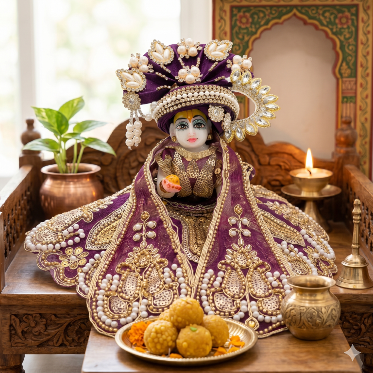 Tiny Shiny Laddu Gopal Poshak Thakur Ji Dress Heavy Designer Dress for Kanha Ji Fancy Dress for Bal Krishna Janmaasthmi Special for Ladoo Gopal Ji (Size-0 to 5)