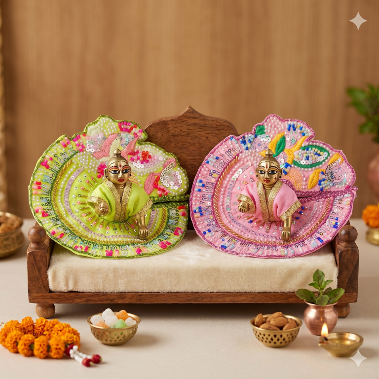 Tiny Shiny Laddu Gopal Poshak Thakur Ji Dress Heavy Designer Dress for Kanha Ji Fancy Dress for Bal Krishna Janmaasthmi Special for Ladoo Gopal Ji (Size-0 to 2)