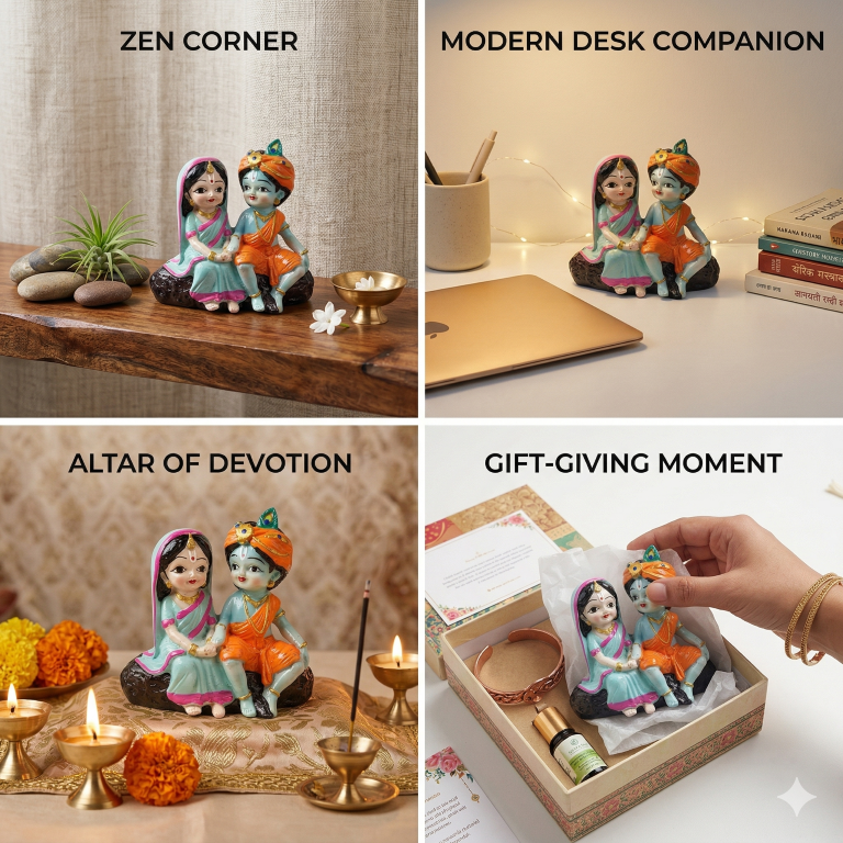 Divine Little Radha Krishna Figurine | Cute Spiritual Home & Car Decor