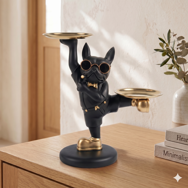Cool Bulldog Dual-Tray Storage Figurine | Quirky Home & Office Organizer