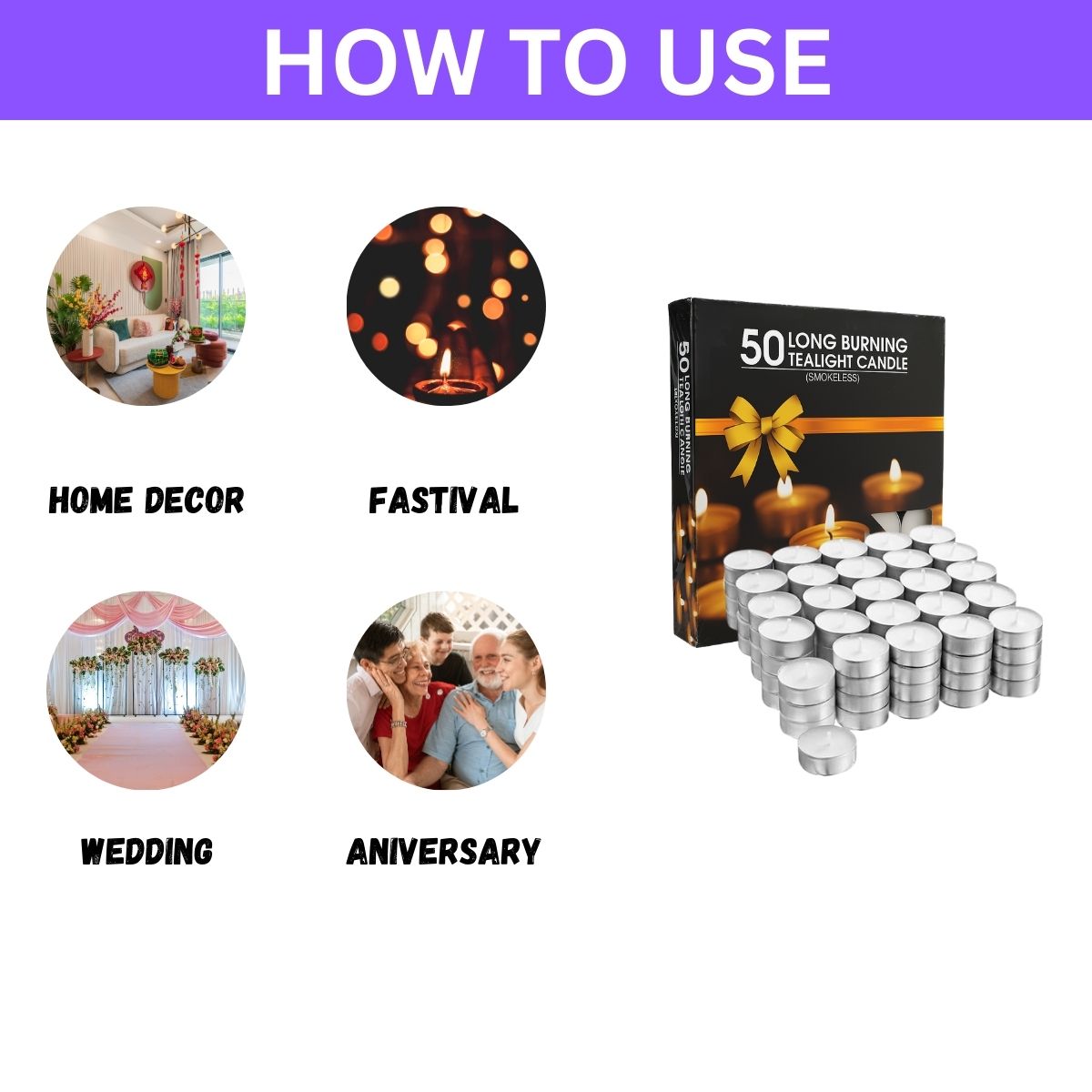 50 Pcs Tealight Candles