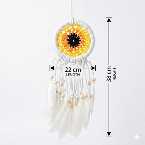 Handmade Evil Eye Dreamcatcher Wall Hanging – Blue & White Crochet Dream Catcher with Feathers & Beads – Boho Home Décor, Protection & Good Luck Charm