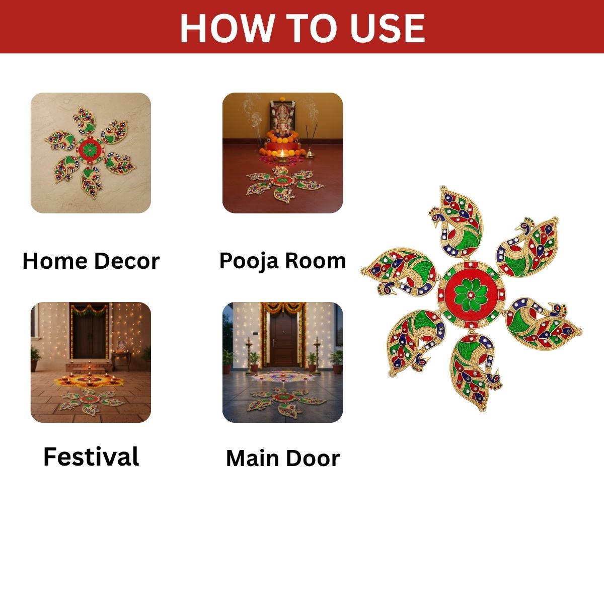 Peacock Meena Stone Rangoli