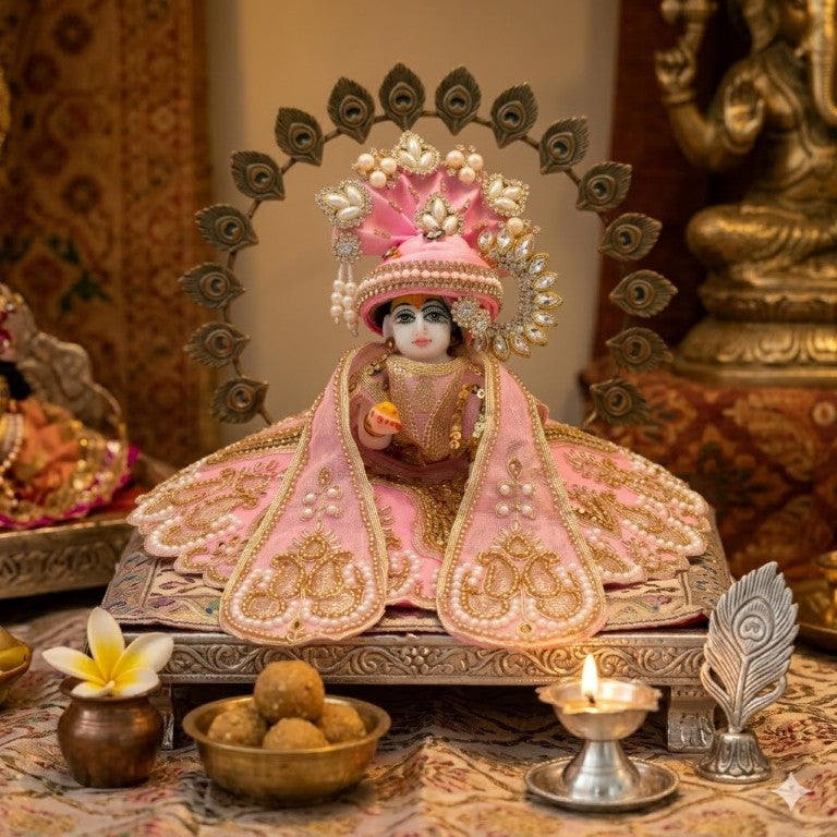 Tiny Shiny Laddu Gopal Poshak Thakur Ji Dress Heavy Designer Dress for Kanha Ji Fancy Dress for Bal Krishna Janmaasthmi Special for Ladoo Gopal Ji (Size-0 to 5)