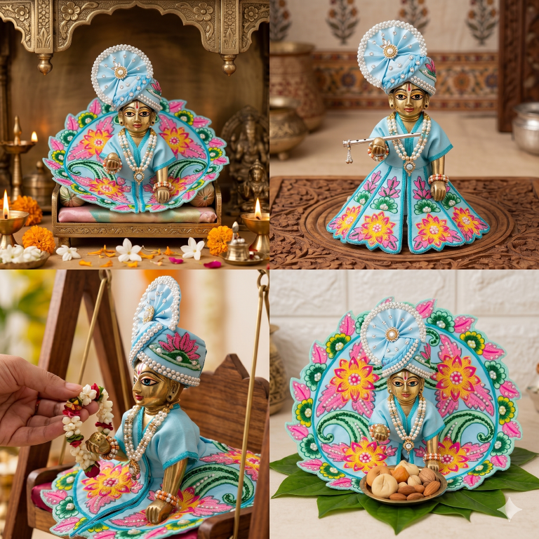 Tiny Shiny Laddu Gopal Poshak Thakur Ji Dress Heavy Designer Dress for Kanha Ji Fancy Dress for Bal Krishna Janmaasthmi Special for Ladoo Gopal Ji (Size- 0 to 5)