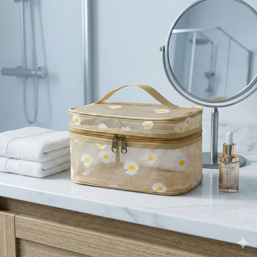 Tiny Shiny Transparent Travel Cosmetic Bag —  Waterproof Toiletry Organizer with Zipper for  Men and Women