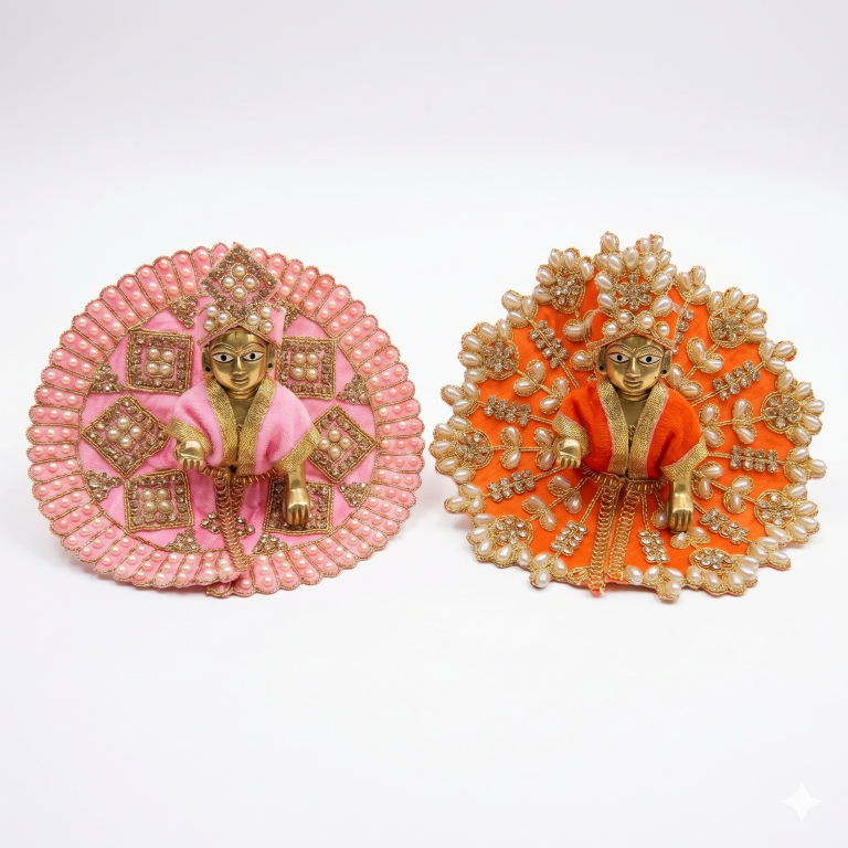 Tiny Shiny Laddu Gopal Poshak Thakur Ji Dress Heavy Designer Dress for Kanha Ji Fancy Dress for Bal Krishna Janmaasthmi Special for Ladoo Gopal Ji (Size-1 And 2)
