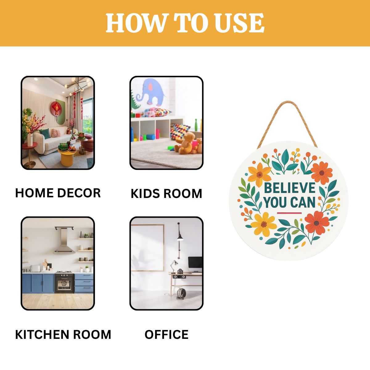 Believe You Can Floral Hanging Wall Plaque for Home Décor