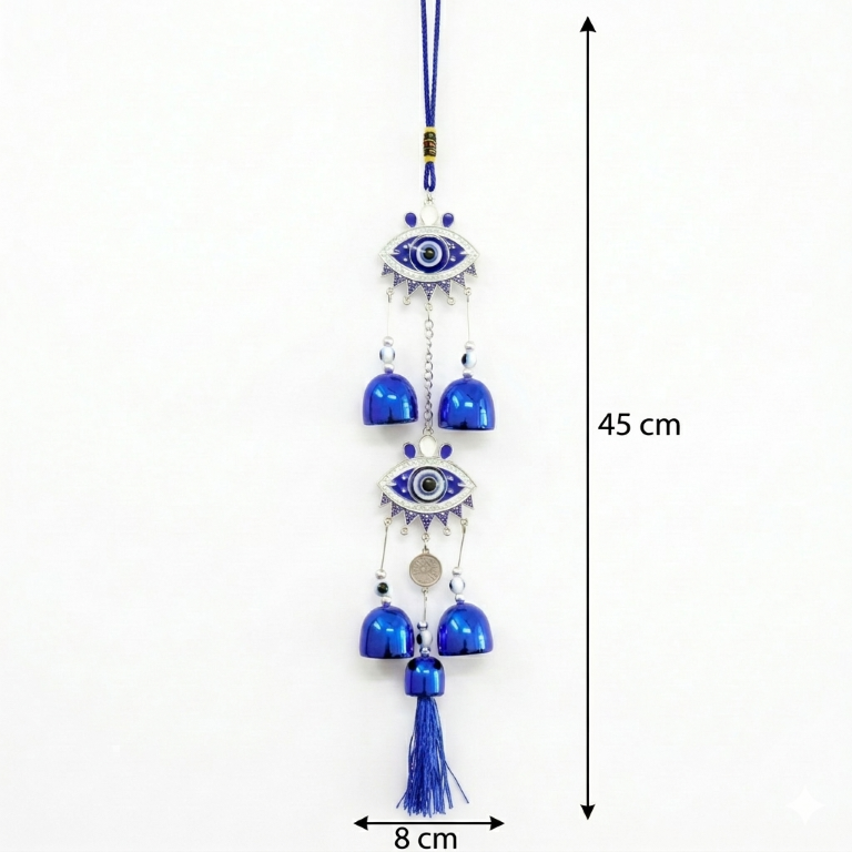 Evil Eye Hanging Nazar Battu for Home House Entrance Protection Door Decoration, Car Mirror Hanging, Housewarming Gift (Wind Chime Evil Eye)