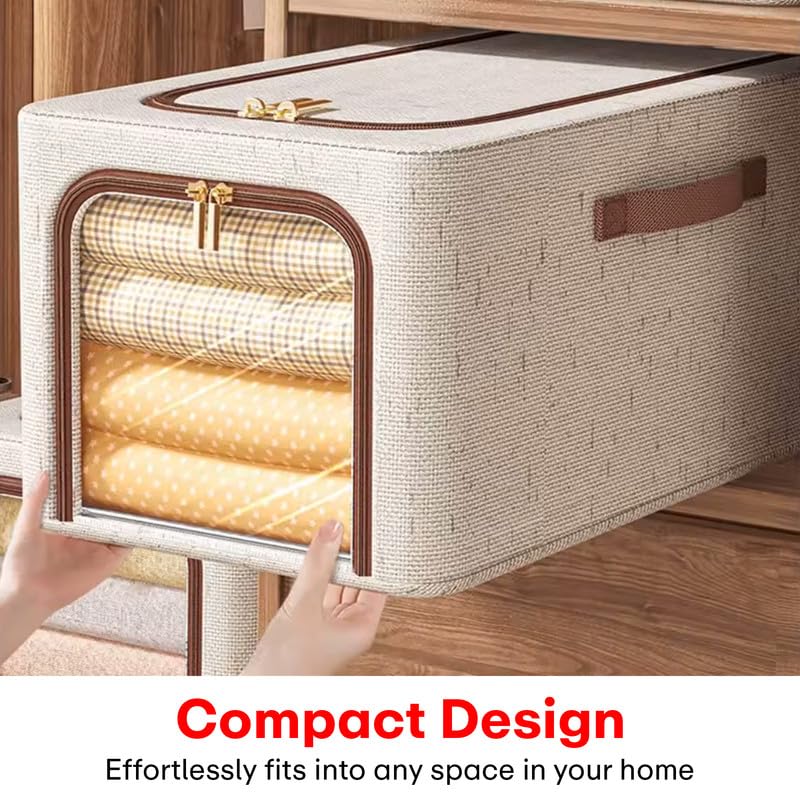 Tiny Shiny Linen Foldable Steel Frame Clothes  Organizer Storage Box 31L