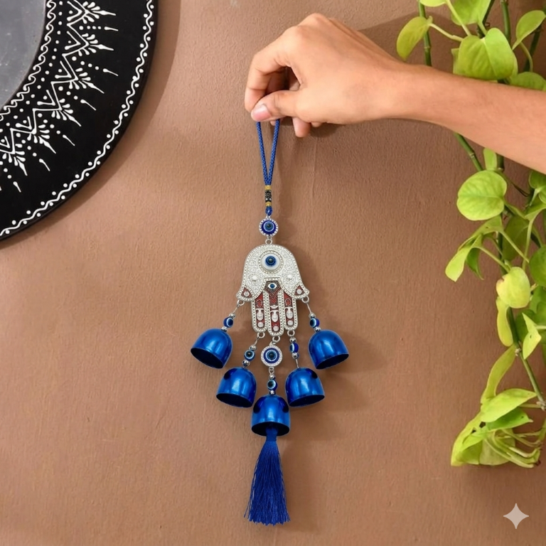 Hamsa Hand Evil Eye Wind Chimes for Good Luck Prosperity, Zodiac Success, Health Wealth Evil Eye Charm for Balcony, Home Entrance, Living Room Handcrafted Home Decor for Gift (White Red)