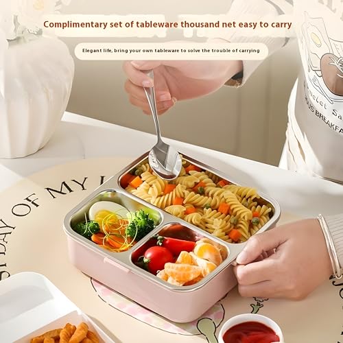 2 Layer Kids Lunch Box with Steel Inner, 3 Compartments Leak Proof Airtight BPA Free Bento Tiffin Box 1120 ML with 70 ML Sauce Cup for School Picnic Boys Girls (Lavender Chick) 1120ml + 70ml