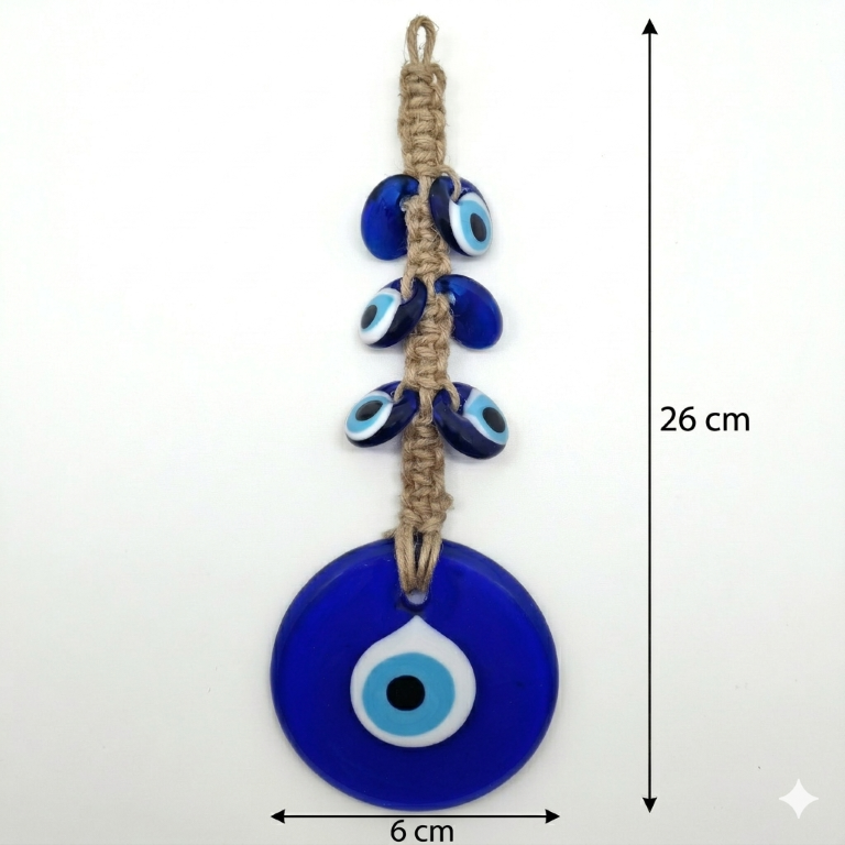 Handmade Evil Eye Wall Hanging Nazar Protection Charm – Blue Glass Home Décor