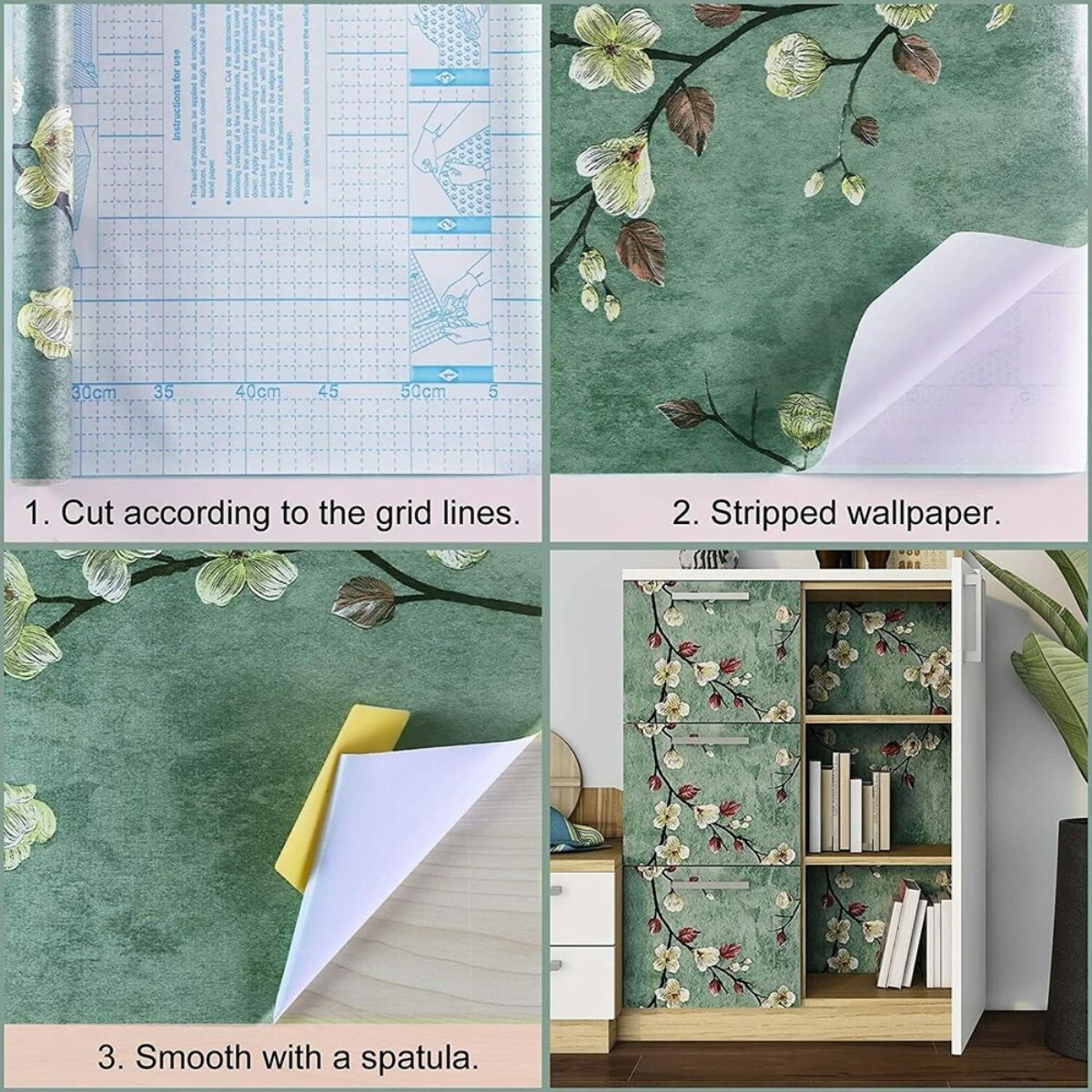Tiny Shiny Green Floral Removable PVC Vinyl Wallpaper for Walls