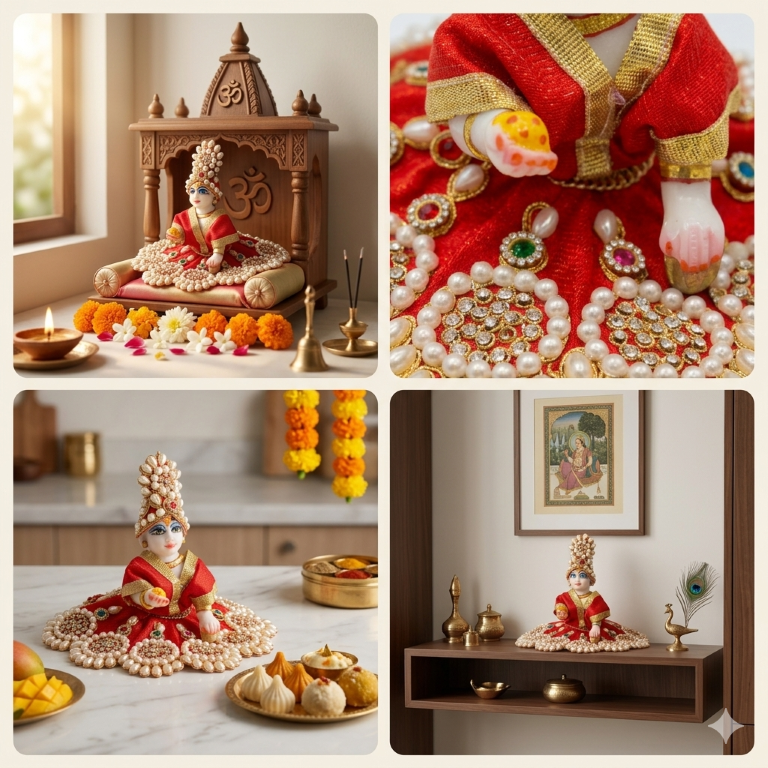 Tiny Shiny Laddu Gopal Poshak Thakur Ji Dress Heavy Designer Dress for Kanha Ji Fancy Dress for Bal Krishna Janmaasthmi Special for Ladoo Gopal Ji (Size- 3 to 5)