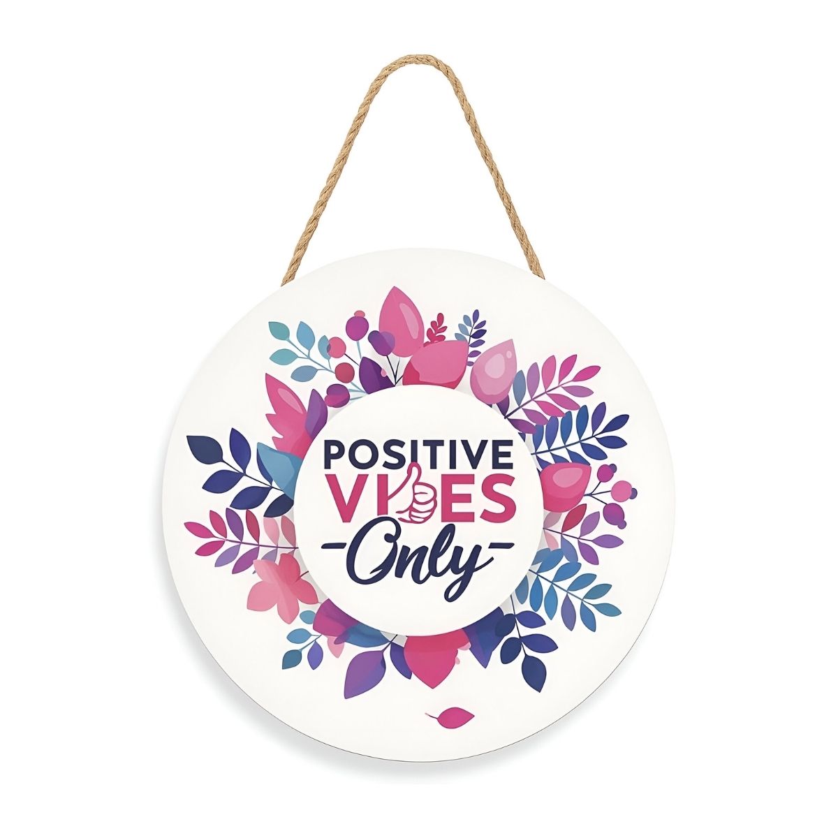Positive Vibes Only Floral Wooden Hanging Wall Plaque for Home Décor