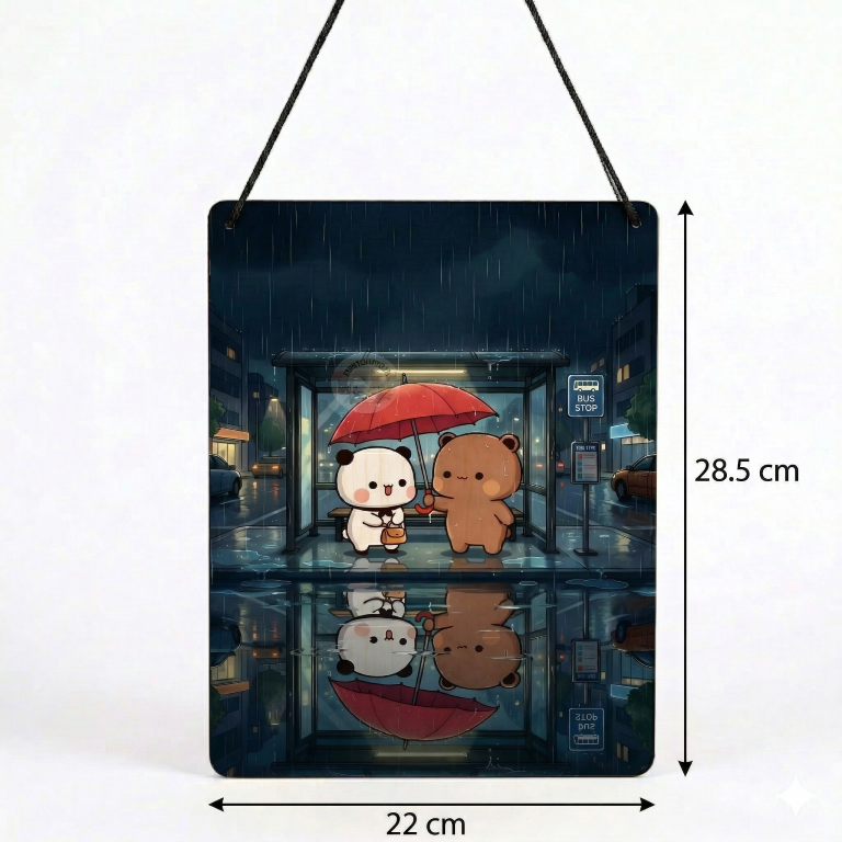 Rainy Night Bear Couple Wall Hanging | Aesthetic Romantic Room Decor