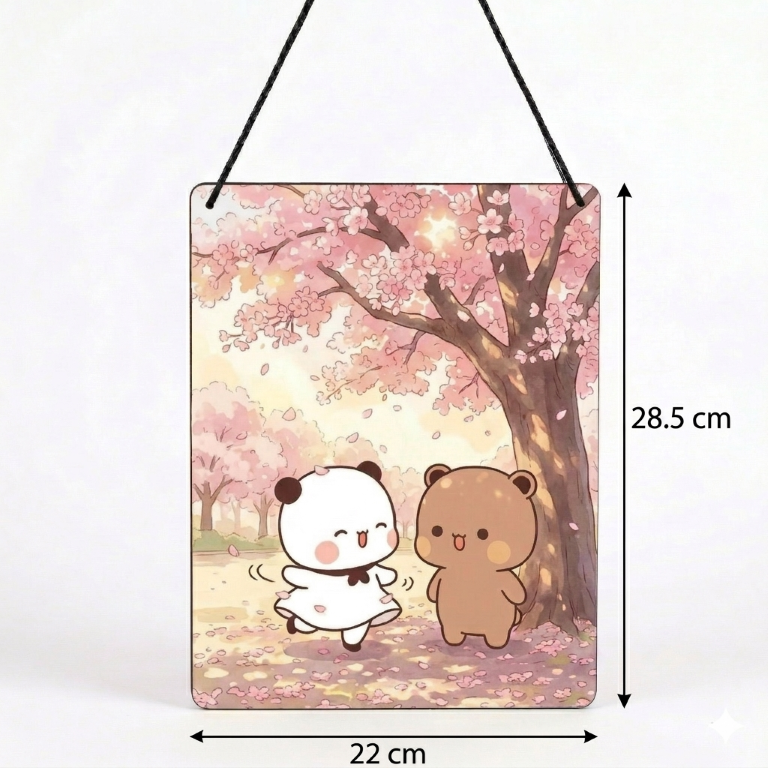 Cherry Blossom Bear Couple Wall Hanging | Aesthetic Sakura Spring Decor