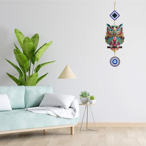Owl Evil Eye Wooden Wall Hanging Luck Prosperity For Home Decor watercolor painting Wall Hanging Ornaments with Quotes for Home Decor | Office | Gifts | Living Room | Bedroom | Wood Decorative Items